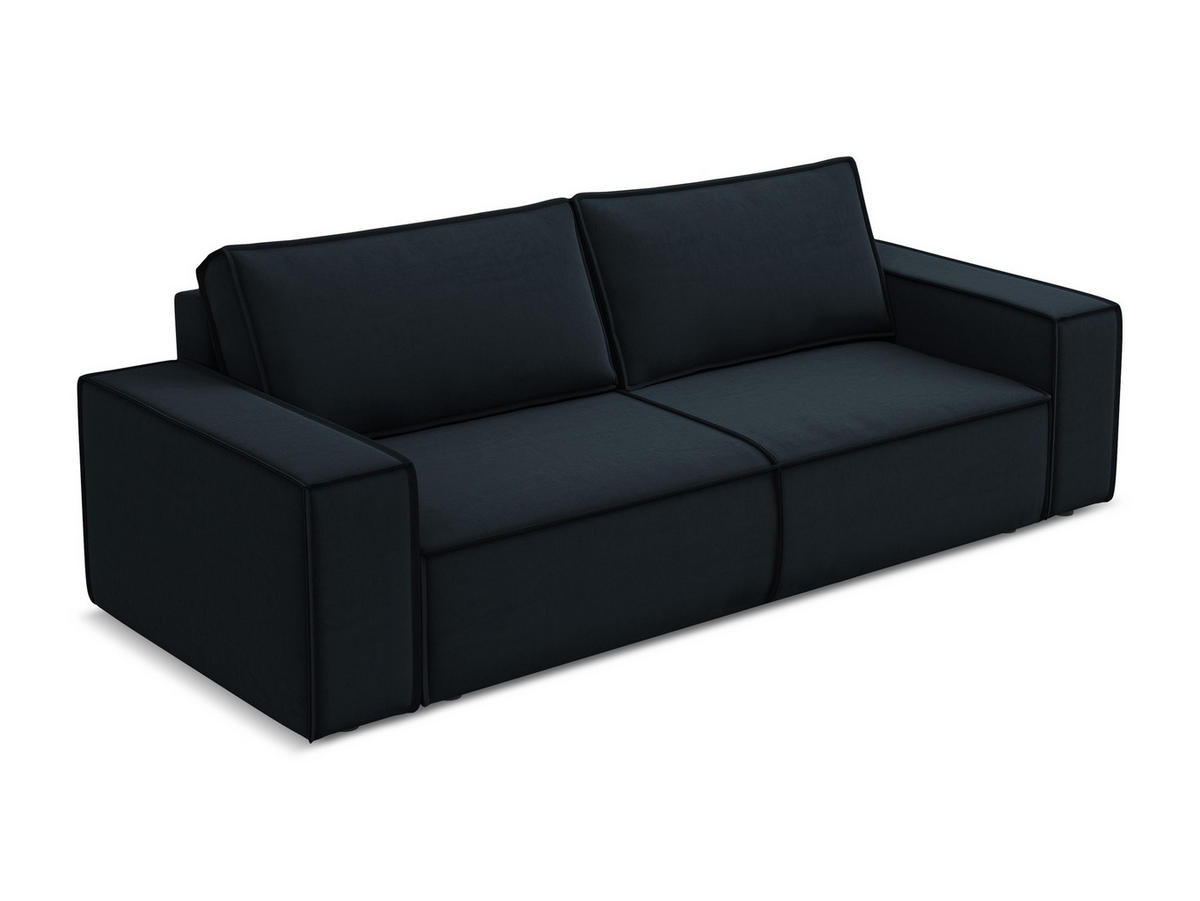 3-SITZER SOFA mit Schlaffunktion Samt Stoff Blau - Blau/Schwarz, Kunststoff/Textil (255/85/105cm) - Makamii