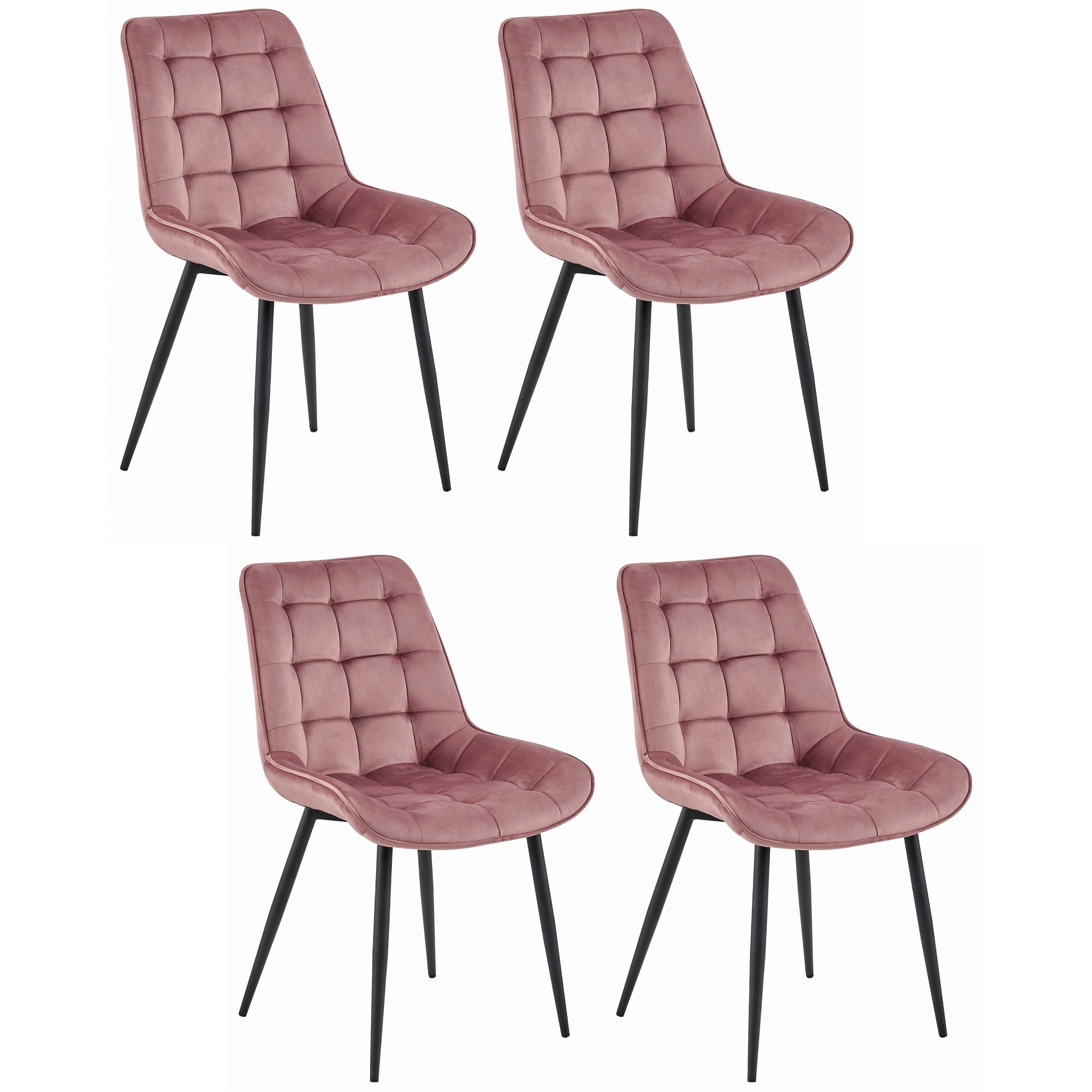 STUHL BARDI 4-er Set, Rosa, Schwarz, mit Samtstoff gepolstert - Schwarz, Textil/Metall (47/73/53cm) - Komodee