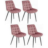 STUHL BARDI 4-er Set, Rosa, Schwarz, mit Samtstoff gepolstert - Schwarz, Textil/Metall (47/73/53cm) - Komodee