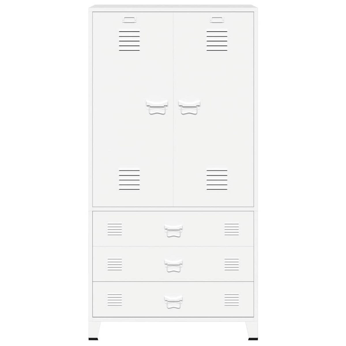 KLEIDERSCHRANK mit 2 Schubladen, 90/50/180 cm, aus Metall, Weiß, im Industriestil, 2-türig - Weiß, Metall (90/180/50cm) - vidaXL