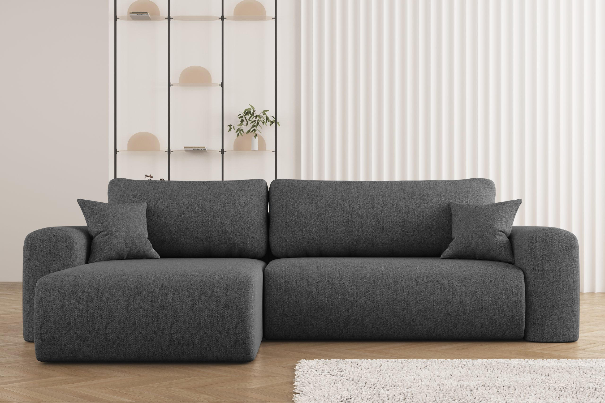 ECKSOFA Mit Schlaffunktion Und Bettkasten L-förmiges Sofa Capri Stoff Verita Links Stahl - Dunkelgrau, Holz (145/272cm) - Kaiser Möbel