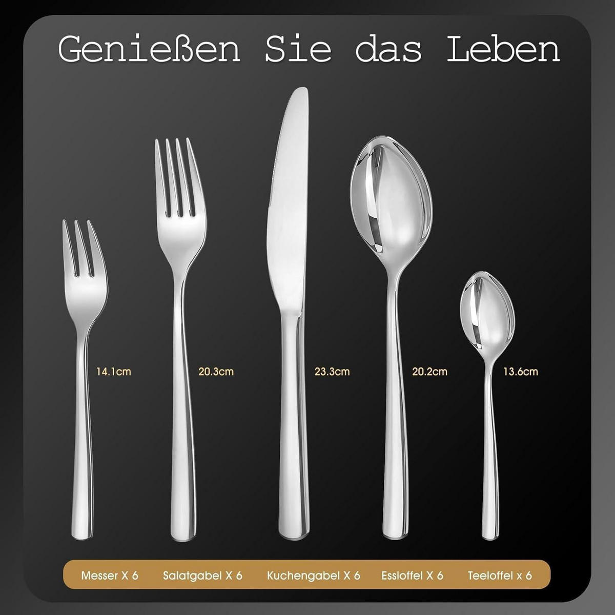 BESTECKSET 30-teilig für 6 Personen Edelstahl spülmaschinenfest silber - Silberfarben, Metall