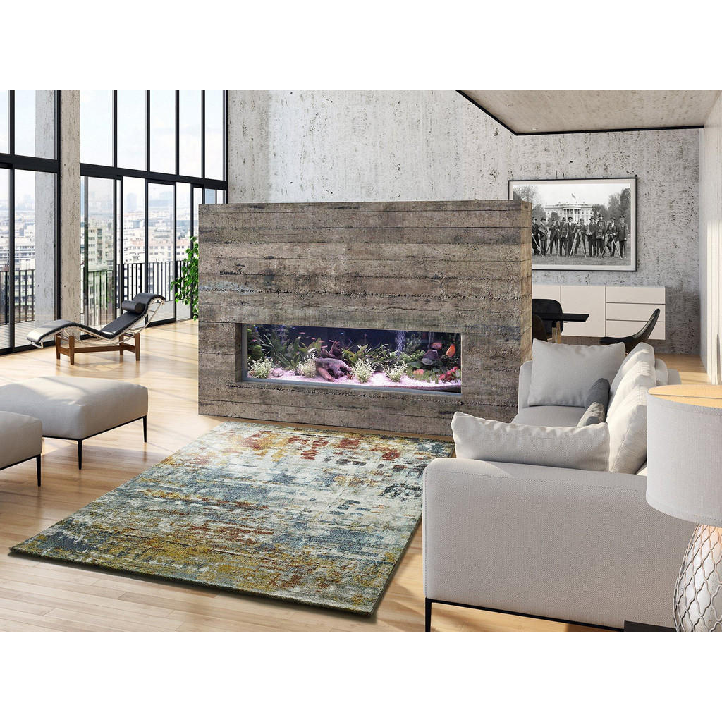 Thumbnail - Atticgo Webteppich, Mehrfarbig, Grau, Blau, Bernstein, Textil, Abstrakt, Rechteckig, 140x200 cm, Oeko-Tex® Standard 100,...