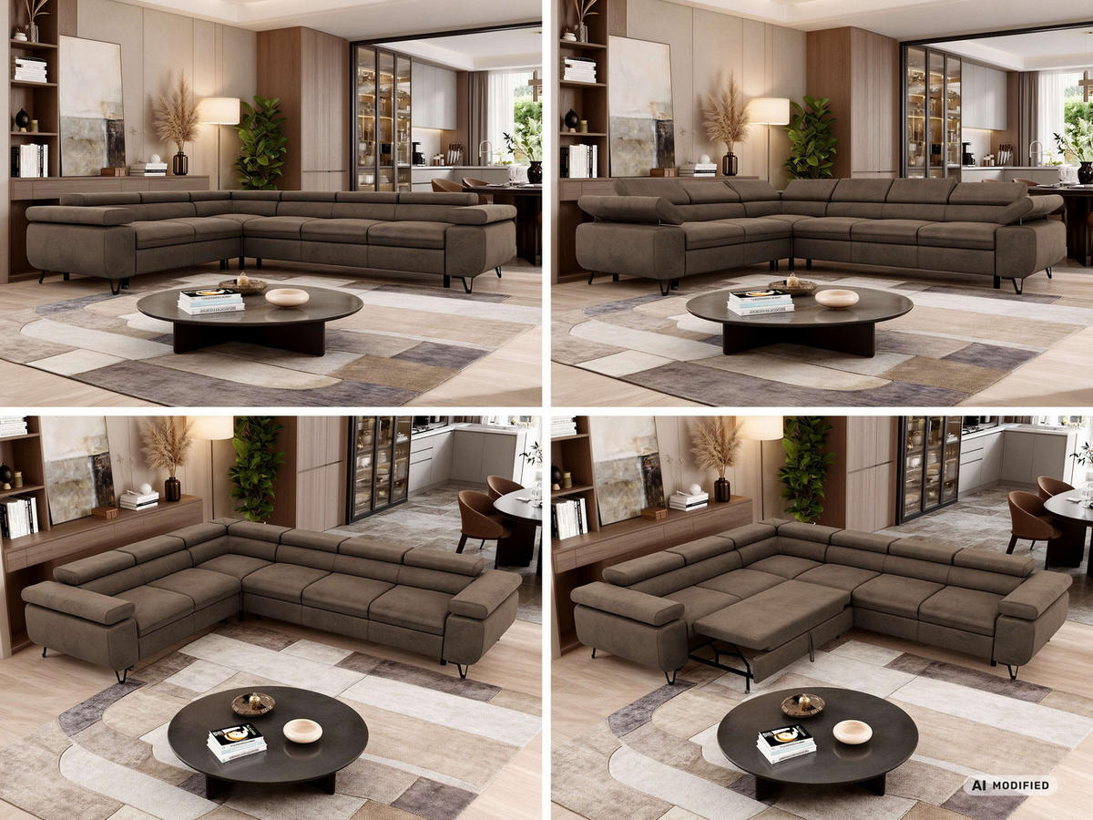 ECKSOFA NORDEN L - Braun Velvet - Rechts Seite - Dunkelbraun/Schwarz, Textil/Metall (329/269cm) - MKS