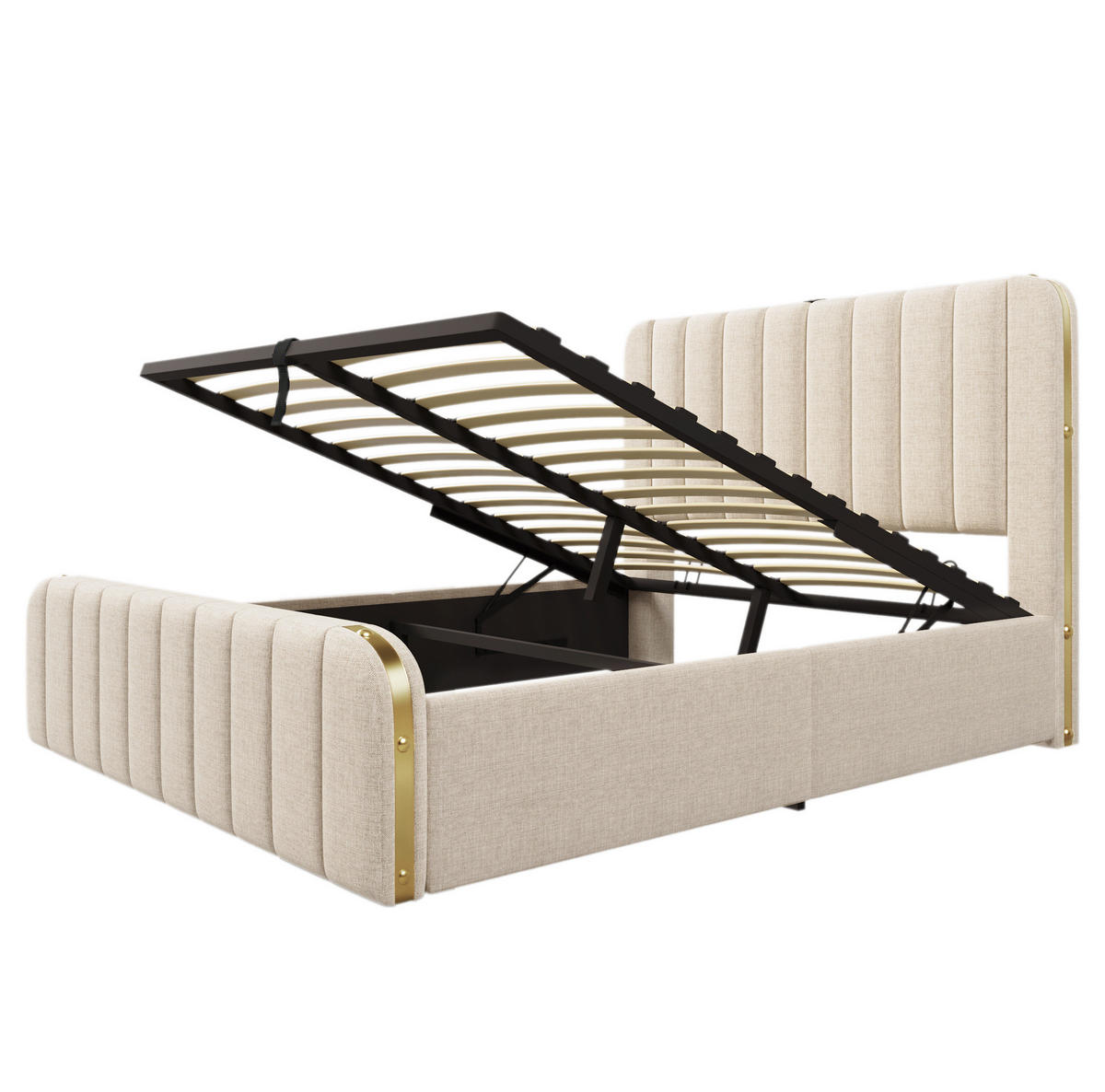 POLSTERBETT 140x190 cm in Beige mit Stauraum, USB- und Typ-C-Anschluss - Beige, Textil (140/190cm) - IVMEU