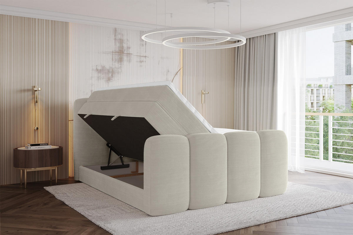 BOXSPRINGBETT mit Matratze H3/H4 - NINA-Z KING - 160x200 cm Creme - Perlmutt, Holzwerkstoff (160/200cm) - ALTDECOR