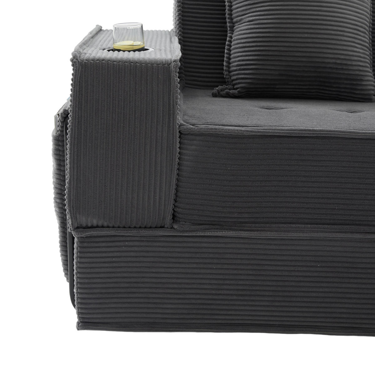 2-SITZER-SOFA 162/78/66 cm mit 2 Kissen, Seitentaschen und modularem Cord-Design, Dunkelgrau - Dunkelgrau, Textil (162/66/78cm) - Redom