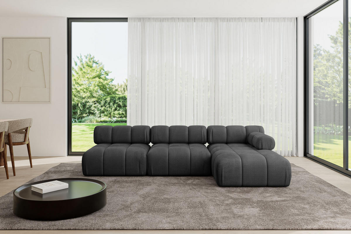 ECKSOFA modulares Sofa Razon-L2 - 285x160x70 cm Schwarz Velours - Schwarz, Holzwerkstoff/Textil (285/160cm) - ALTDECOR