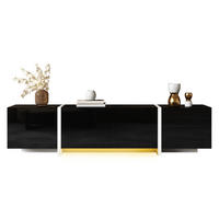 LOWBOARD mit LED-Beleuchtung 3 Türen Schublade Klapptür Hochglanzdesign 170/30/39 cm - Schwarz, Glas/Holzwerkstoff (170/39/30cm) - EVRYAE