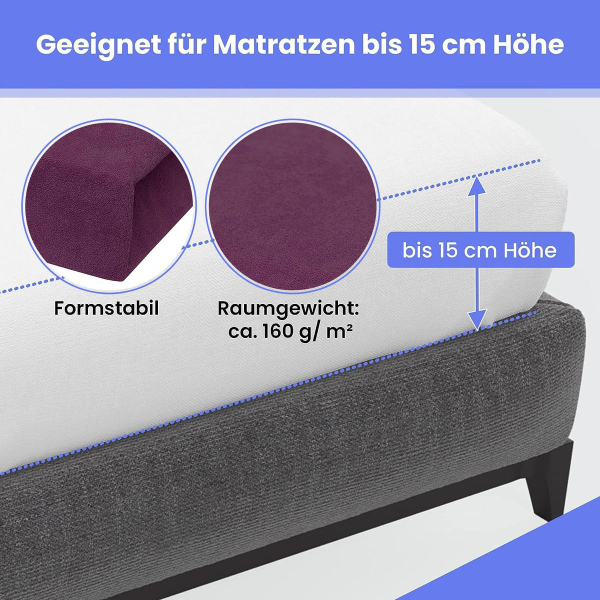 SPANNBETTLAKEN 160/200 cm, Frottee Elastisch 100 % Baumwolle Pflaume - Pflaume, Textil (160/200cm) - Best For Home