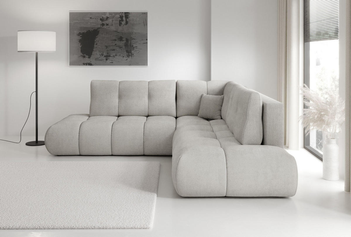 ECKSOFA DUCA II R-S Hellgrau Chenille mit Schlaffunktion - Hellgrau, Holz (266.5/266.5cm) - MASSENO