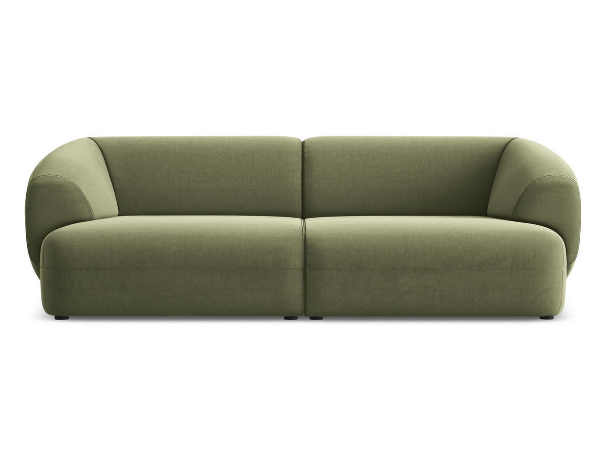 4-SITZER-SOFA Samt Stoff Grün - Schwarz/Olivgrün, Kunststoff/Textil (232/81/98cm) - Makamii