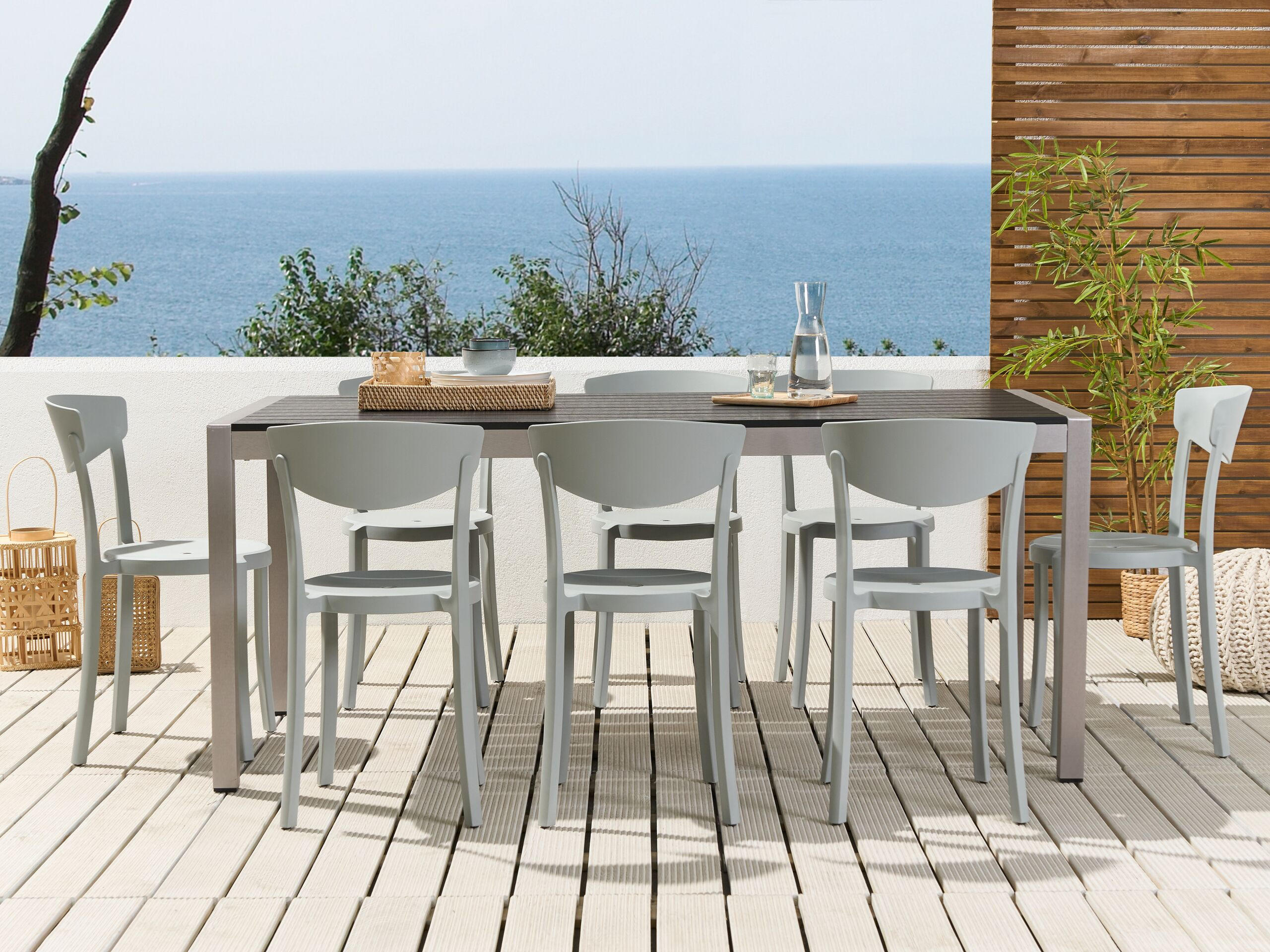 GARTENSTÜHLE 8er-Set Kunststoff hellgrau Vieste - Hellgrau, Kunststoff (42/80/40cm) - Beliani