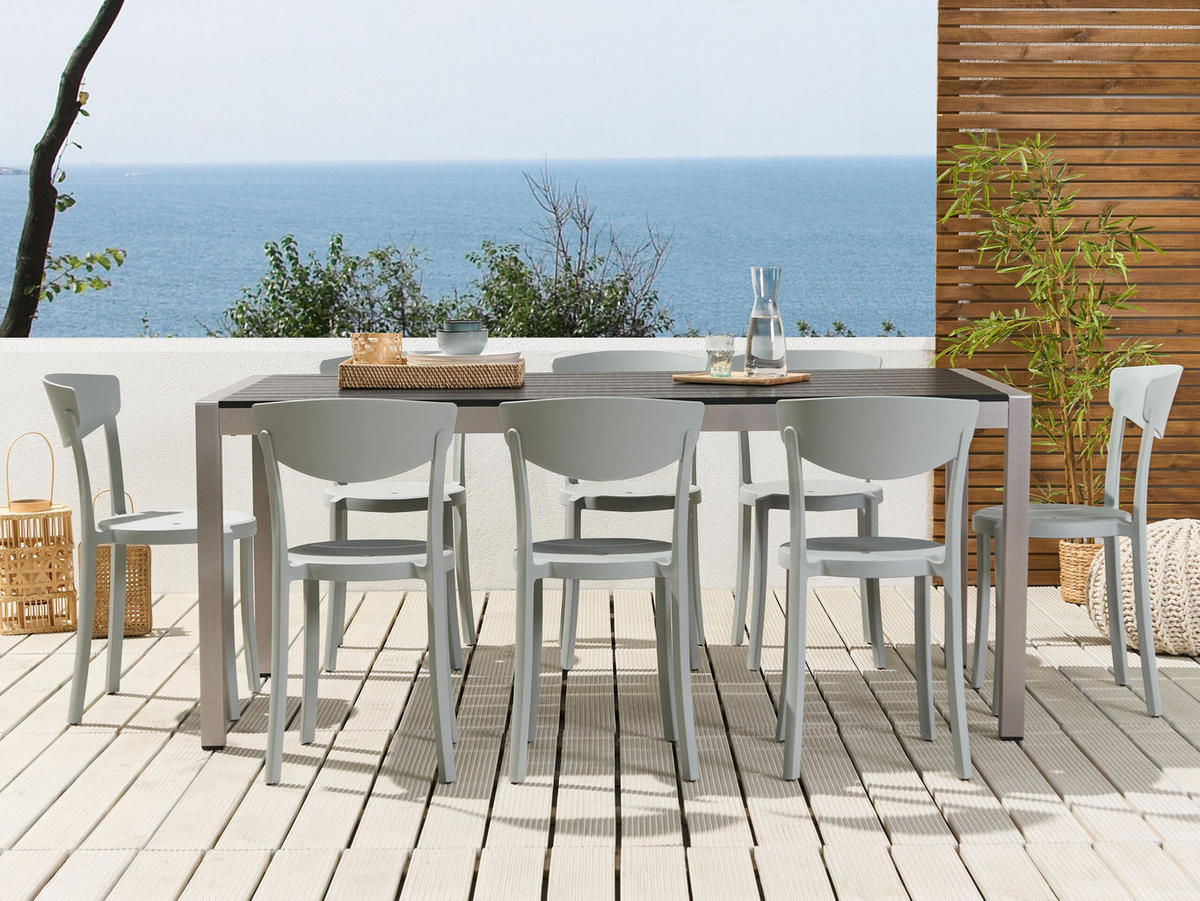 GARTENSTÜHLE 8er-Set Kunststoff hellgrau Vieste - Hellgrau, Kunststoff (42/80/40cm) - Beliani