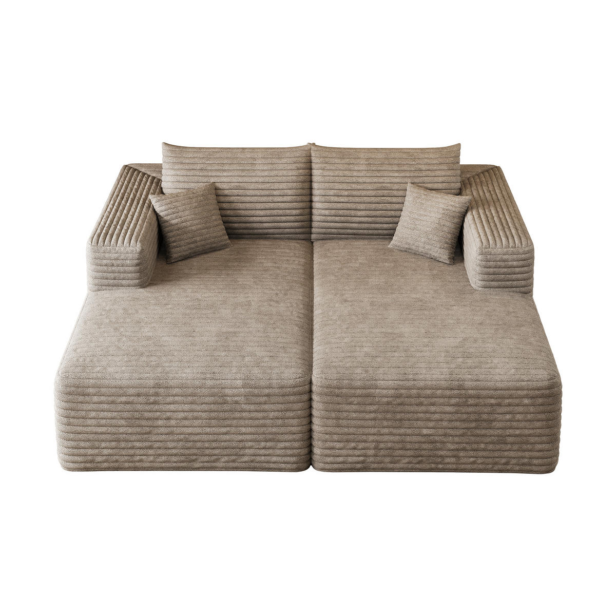 SCHLAFSOFA DE-34891 mit Chaiselongue Camel - Sandfarben, Textil (151/180cm) - ComfortXL