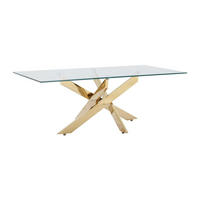 COUCHTISCH - Sicherheitsglas & Goldfarbenes Metall - Transparent - COSIMA - Goldfarben, Glas (120/60/45cm) - Vente-Unique