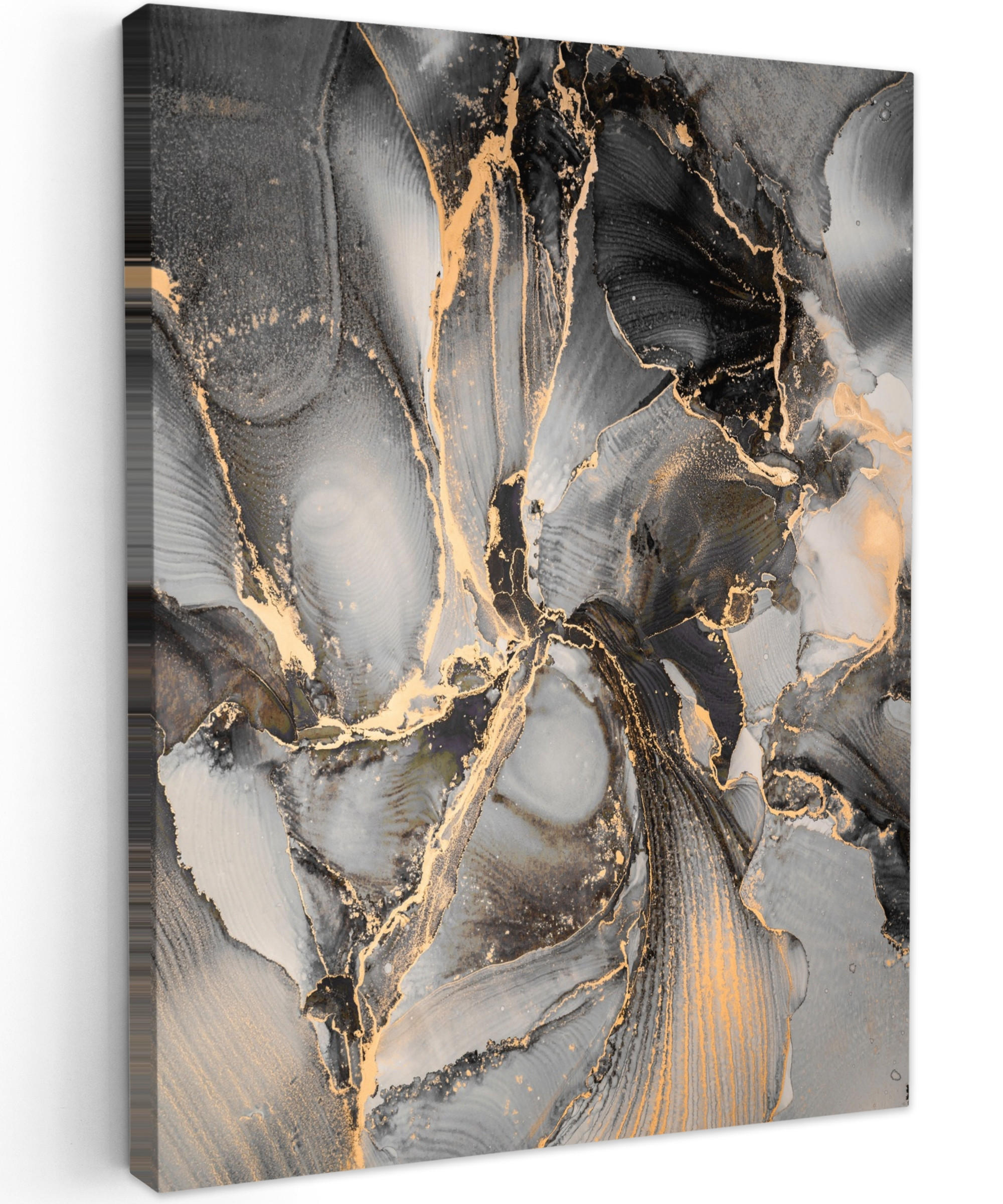 LEINWANDBILD Grau - Luxus - Gold - Marmor 60x80 cm - Dunkelgrau, Textil (60/80cm) - MuchoWow