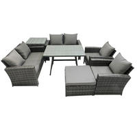 GARTENMÖBELSET mit ESSTISCH,HOCHLEHNER-SOFA Polyrattan Dunkelgrauer Mix 7-Sitzer - Dunkelgrau/Grau, Glas/Kunststoff - Fimous
