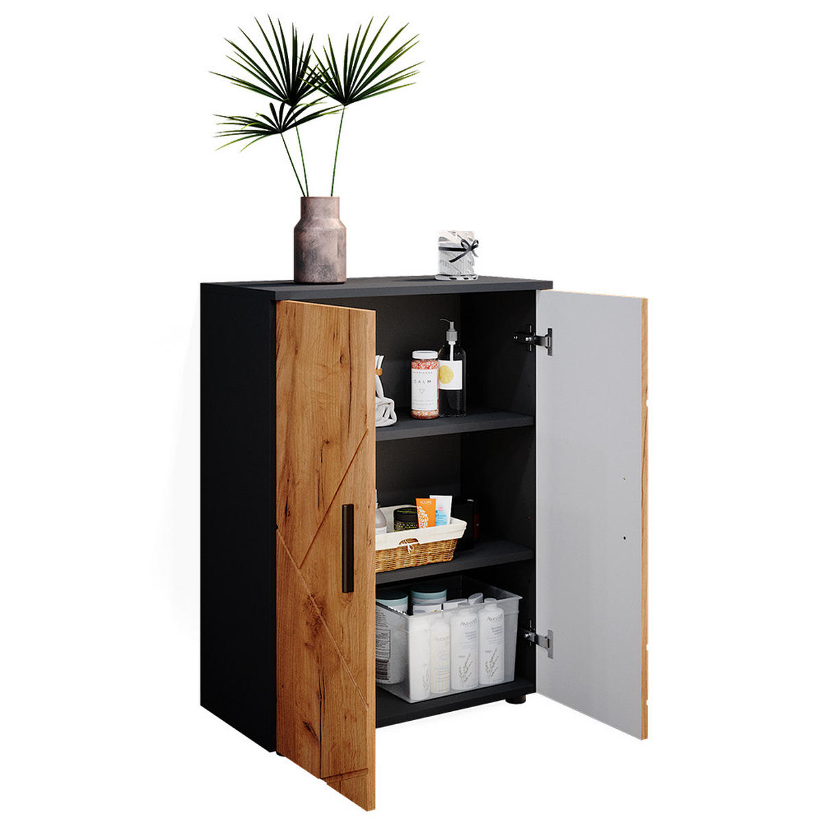 MIDISCHRANK Irma Anthrazit/Goldkraft Eiche 60 x 81 cm - Anthrazit/Eiche Wotan, Holzwerkstoff (60/81/30cm) - Vicco