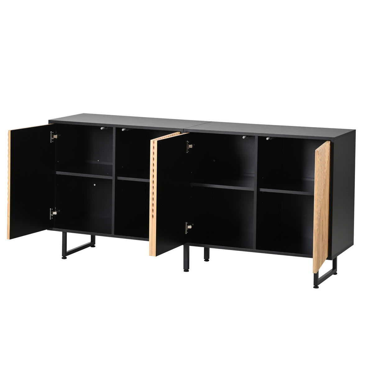 SIDEBOARD Holz Schwarz 4 Türen 160x40x75cm Vakuumform Stauraum - Naturfarben, Holzwerkstoff (40/75/160cm) - FLIEKS
