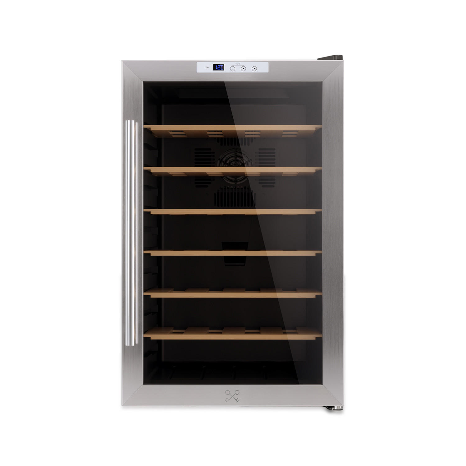 WEINKÜHLSCHRANK CAVC28 Schwarz und Silber, von 28 Flaschen, 70L, 6 Regale, Thermoelektrische Kühlung, Elegantes Design, LED, Anti-UV - Schwarz, Metall (45/73.5/52.8cm) - Les Petits Champs