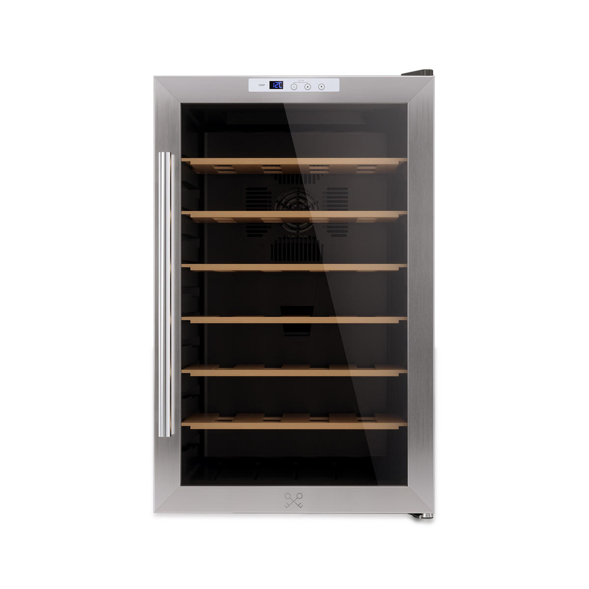WEINKÜHLSCHRANK CAVC28 Schwarz und Silber, von 28 Flaschen, 70L, 6 Regale, Thermoelektrische Kühlung, Elegantes Design, LED, Anti-UV - Schwarz, Metall (45/73.5/52.8cm) - Les Petits Champs