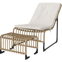 GARTENSESSEL-SET 65/93/80 cm mit Fußhocker, Kissen und UV-beständigem Rattan, Cremeweiß - Beige, Metall (65/80/96cm) - Redom