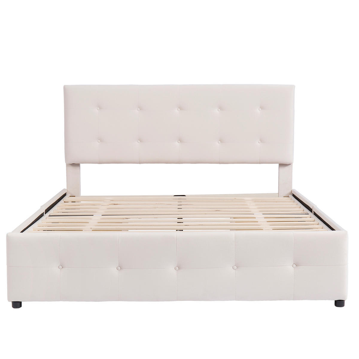 POLSTERBETT 140/200 cm mit 4 Schubladen & gepolstertem Kopfteil in Beige - Beige, Textil (140/200cm) - BEAOK