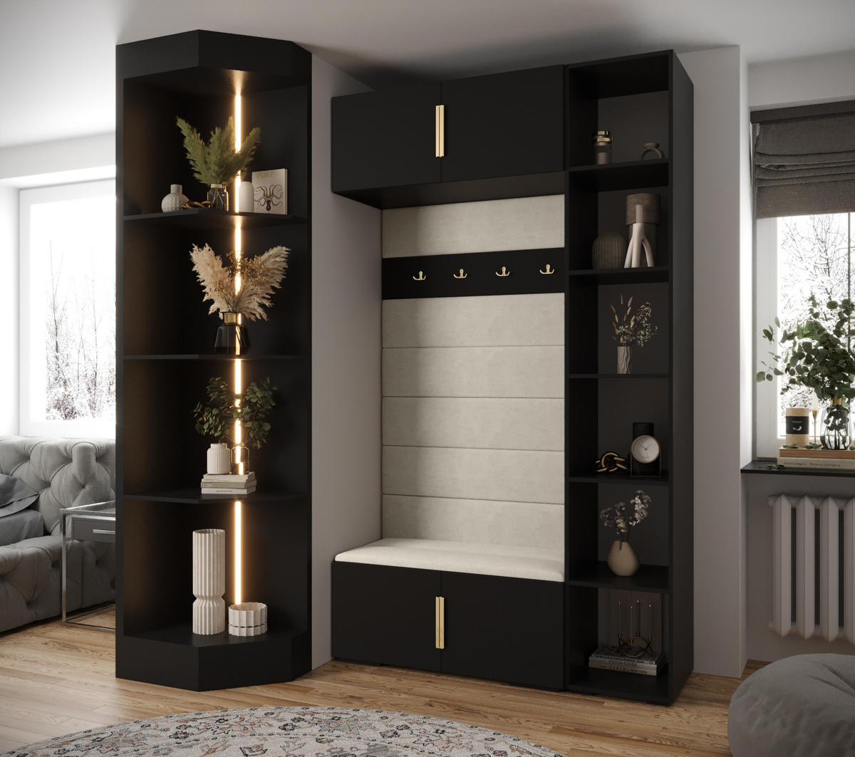 GARDEROBEN-SET 236,7/140/47 - Schwarz/Weiß, Holz/Kunststoff (140/236.7/47cm) - Abiks Möbel