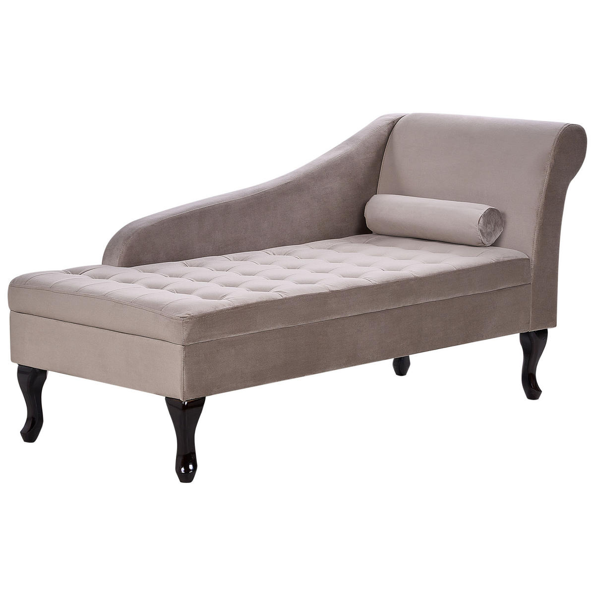 CHAISELONGUE Samtstoff taupe mit Bettkasten rechtsseitig Pessac - Beige/Schwarz, Textil (145/71/62cm) - Beliani