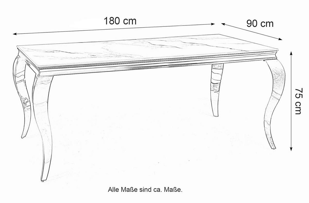 ESSTISCH Prince Weiß Marmor / Chrom 180 / 90 / 75cm - Silberfarben/Weiß, Holz/Keramik (90/180/75cm) - Feldmann-Wohnen