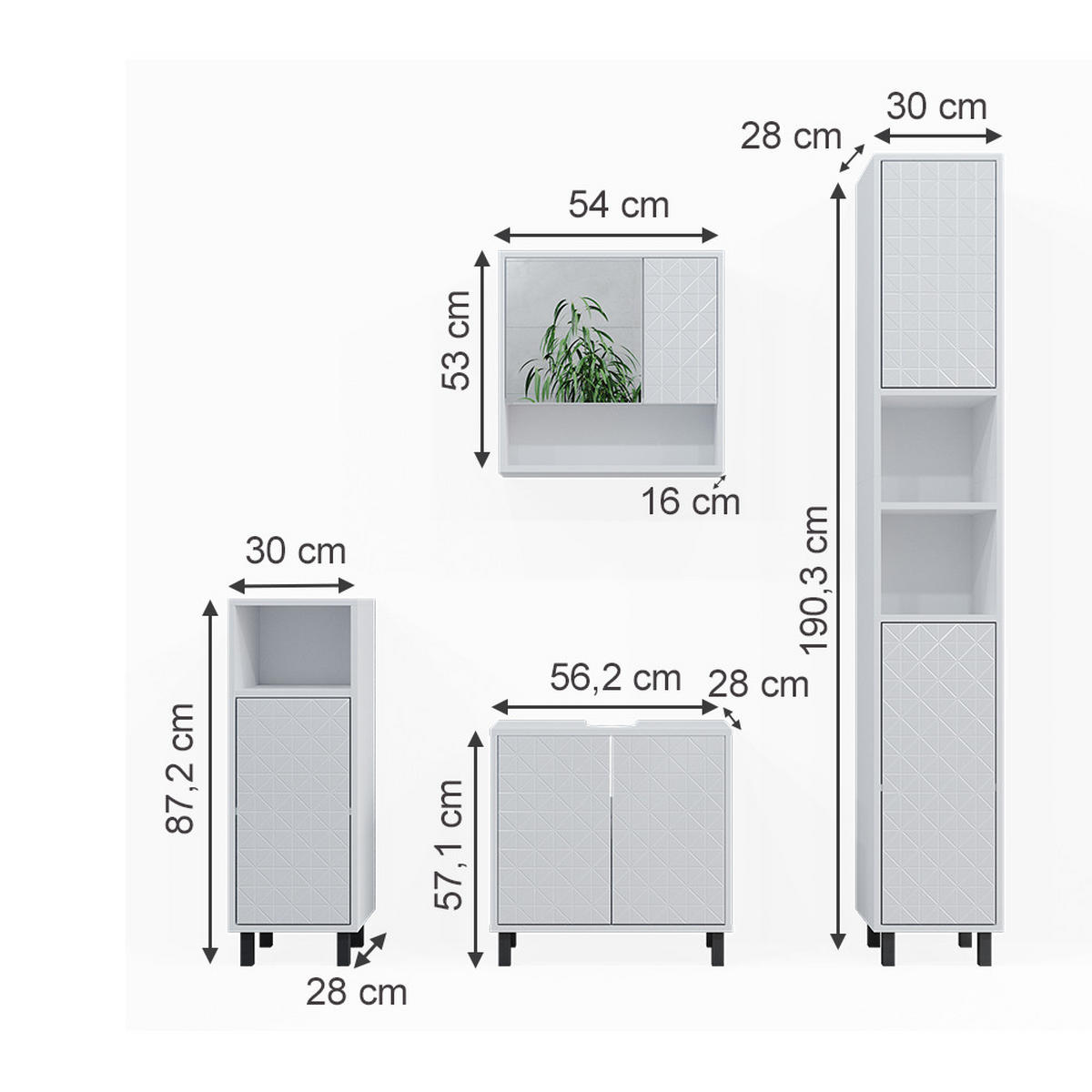 BADMÖBEL-SET Agasta Weiß 4 Teile, mit Hochschrank und Kommode - Weiß, Holzwerkstoff (56/57/28cm) - Vicco