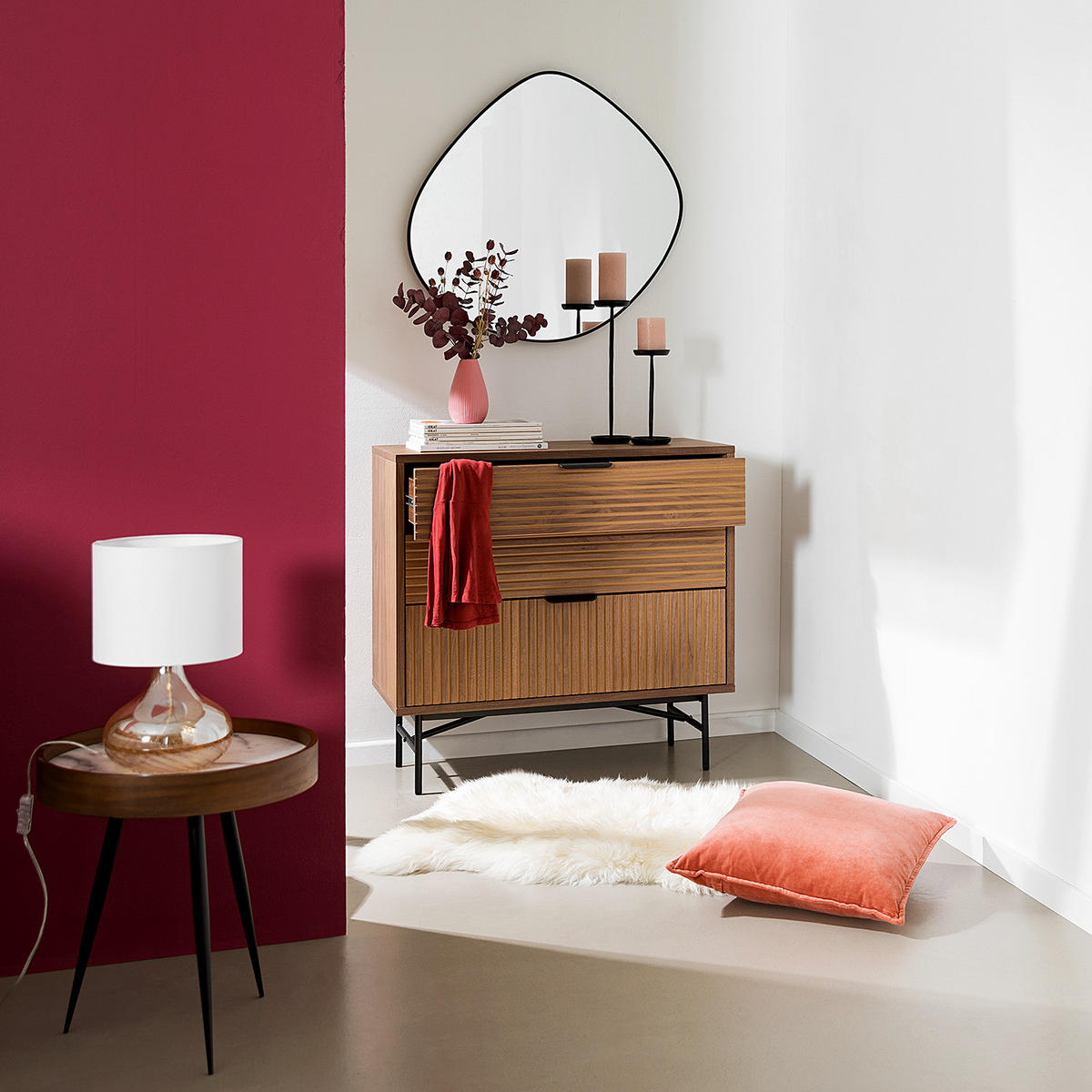KOMMODE - MDF / Metall - Walnussfarben/Schwarz, Holzwerkstoff/Metall (80/80/40cm) - home24