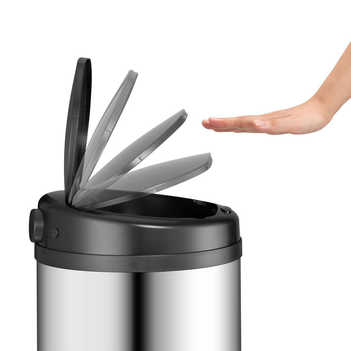 MÜLLEIMER rund 40L silber mit Sensor - Silberfarben, Metall (31/68/31cm) - Juskys