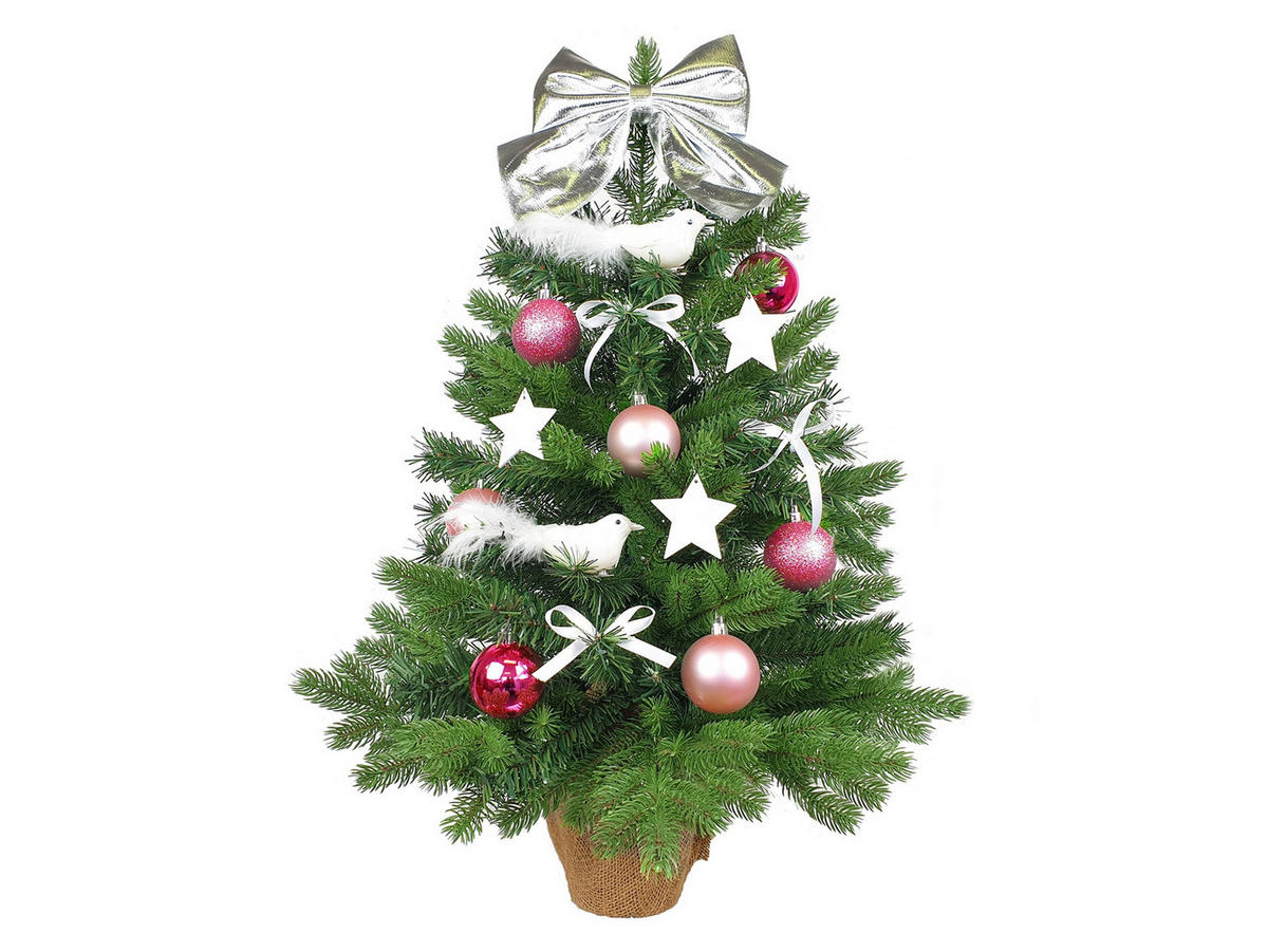 LAALU WEIHNACHTSBAUM geschmückt künstlich PINK CAROL 60 cm mit LED-BELEUCHTUNG IM TOPF - Silberfarben/Weiß, Kunststoff (60cm) - LAALU