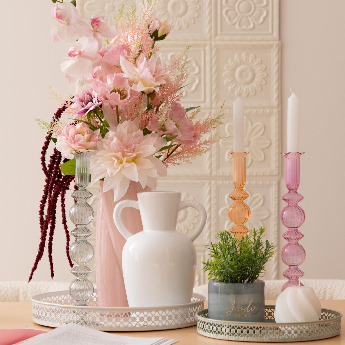 BLUMENSTRAUSS Wild Romance 60 cm - Rosa, Kunststoff (60cm) - Atmosphera Createur d´interieur