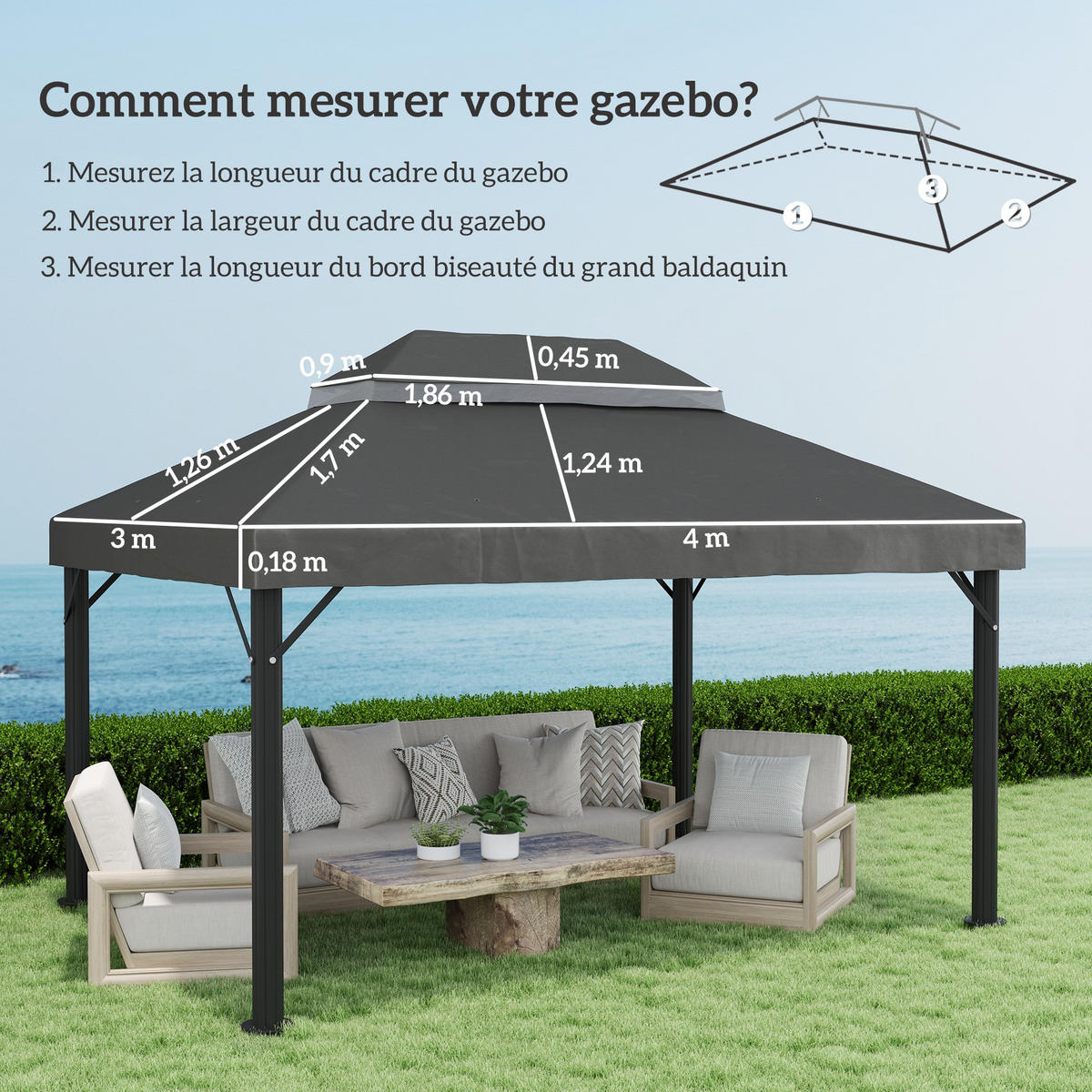 ERSATZDACH, 4x3 m für Pergola, Doppeldach, Polyester 370 g/m², grau, Ablauflöcher - Multicolor, Textil (400/300cm) - FORIOUS
