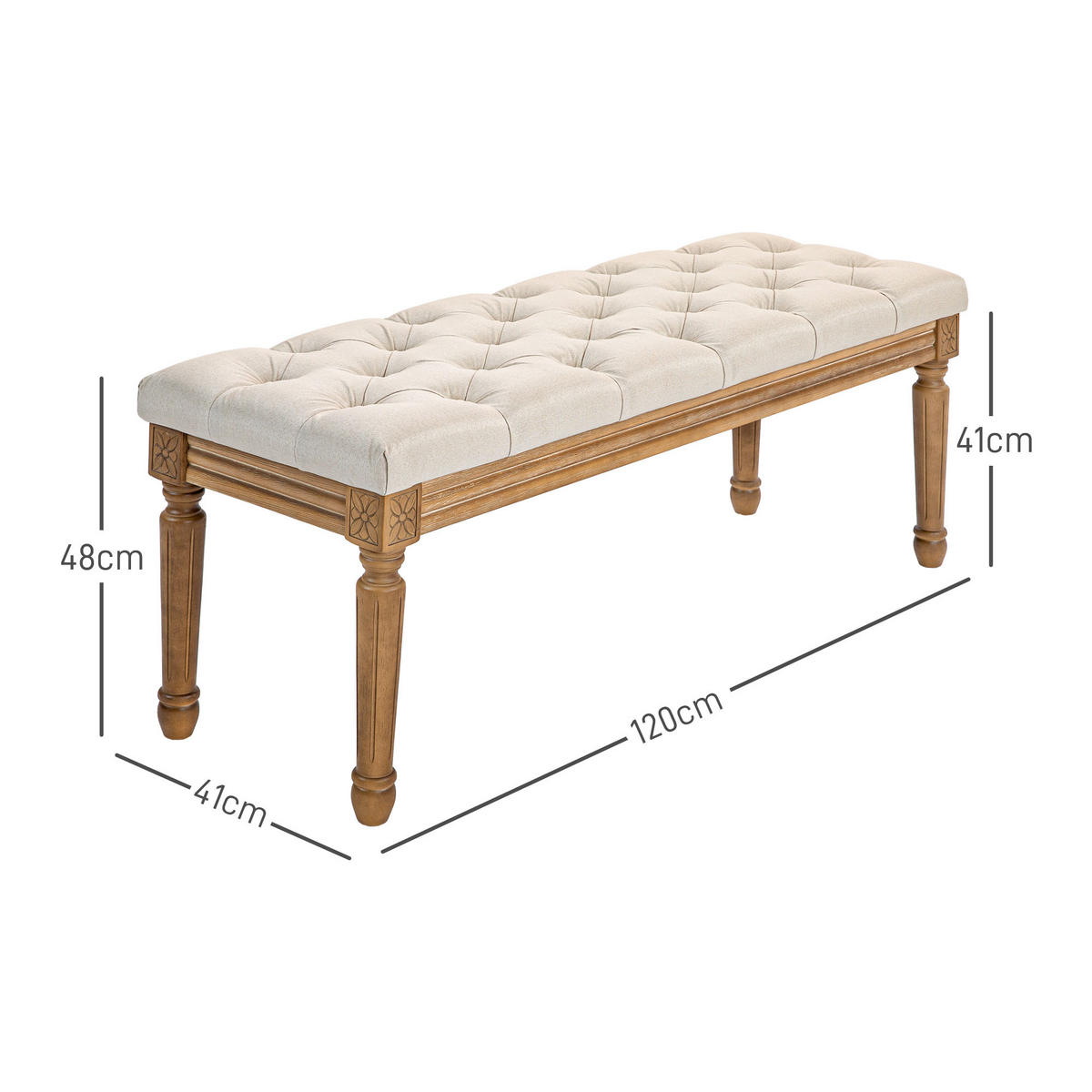 SITZBANK, Polsterbank mit Leinenoptik, Holzbeine, Bettbank, 120 x 41 x 48 cm, Creme - Creme, Kunststoff (41/48/120cm) - HOMCOM