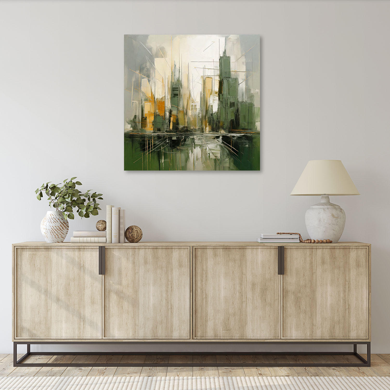 LEINWANDBILD Stadt Abstraktion Grün 50x50cm - Grün, Textil (50/50cm) - Feeby