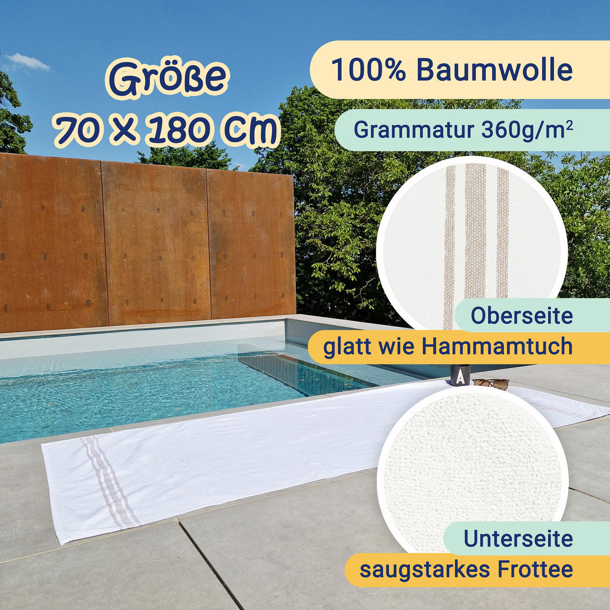 STRANDTUCH, 100% Baumwolle - Weiß, Textil (70/180cm) - Zollner