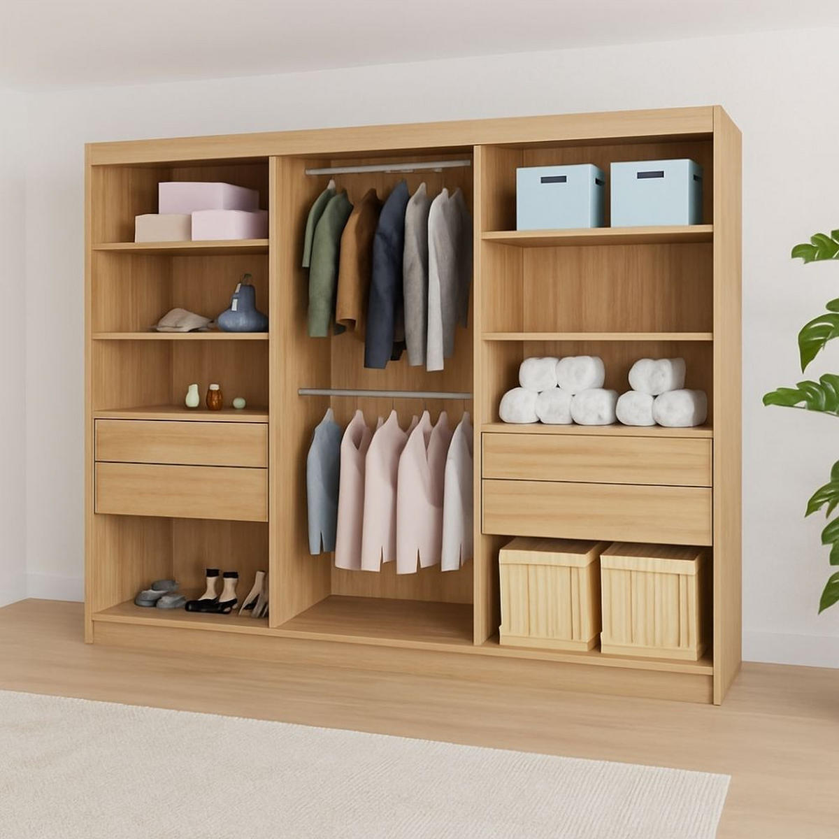 SCHWEBETÜRENSCHRANK Lami mit Spiegel und Lamellen, 215x200x61cm, eiche Sonoma+ Weiß - Weiß/Sonoma Eiche, Holzwerkstoff (200/215/61cm) - AN-Moebel 4u