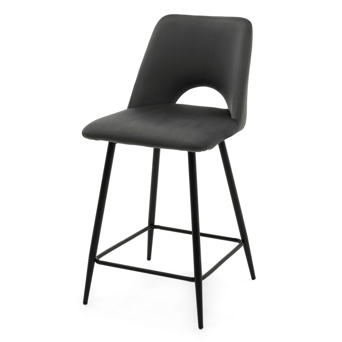 BARHOCKER ORO gepolsterter mit Steppung - grau - Samt Velour - Schwarz/Grau, Textil/Metall (48/94/55cm) - NEW HOME