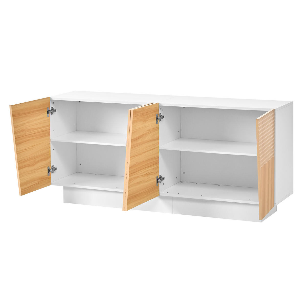 SIDEBOARD 160cm Weiß & Naturholzoptik mit 4 Türen & Geometrischen Rillen - Naturfarben, Holzwerkstoff (160/72/40.5cm) - Urban Meuble