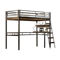 VYSOKÁ postel 90/200 cm černá s psacím stolem a policemi z kovu a MDF - černá, kov (90/200cm) - OKWISH