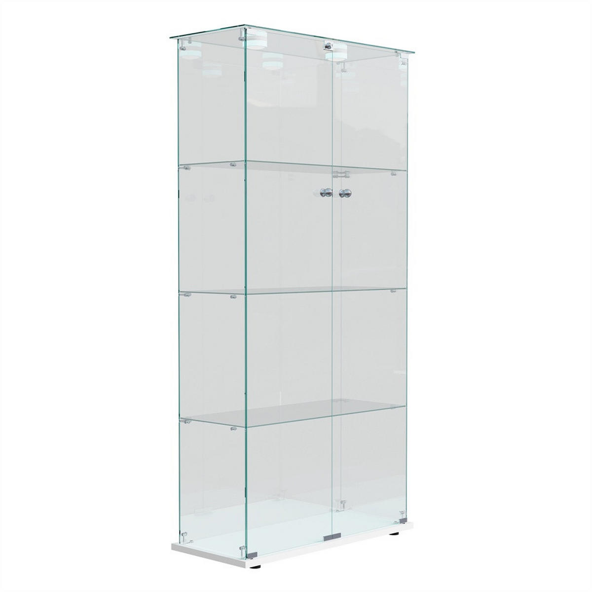 VITRINE - Glasvitrine mit 2 Türen und 4 Ebenen - integrierte LED-Spot-Beleuchtung - Weiß - Weiß, Glas (78.5/163/35cm) - DELFA