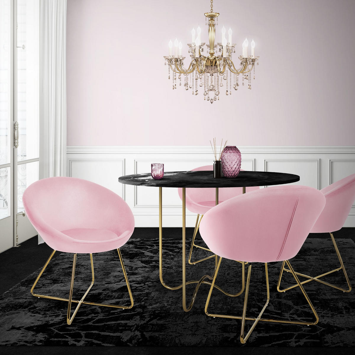 ESSZIMMERSTUHL Rosa Samt - Pink/Goldfarben, Metall (58/74/65cm) - ML-DESIGN