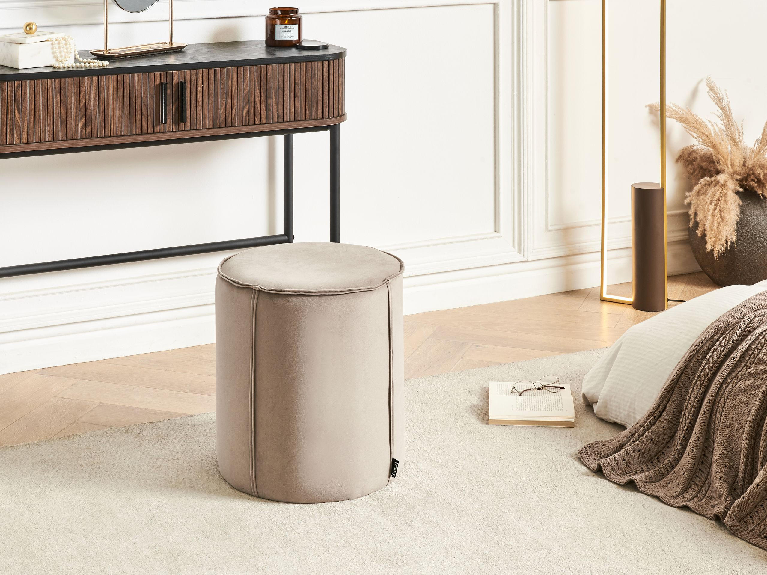 Thumbnail - Beliani Pouf, Taupe, Textil, Rund, 40x43x40 cm, Wohnzimmer, Hocker, Poufs