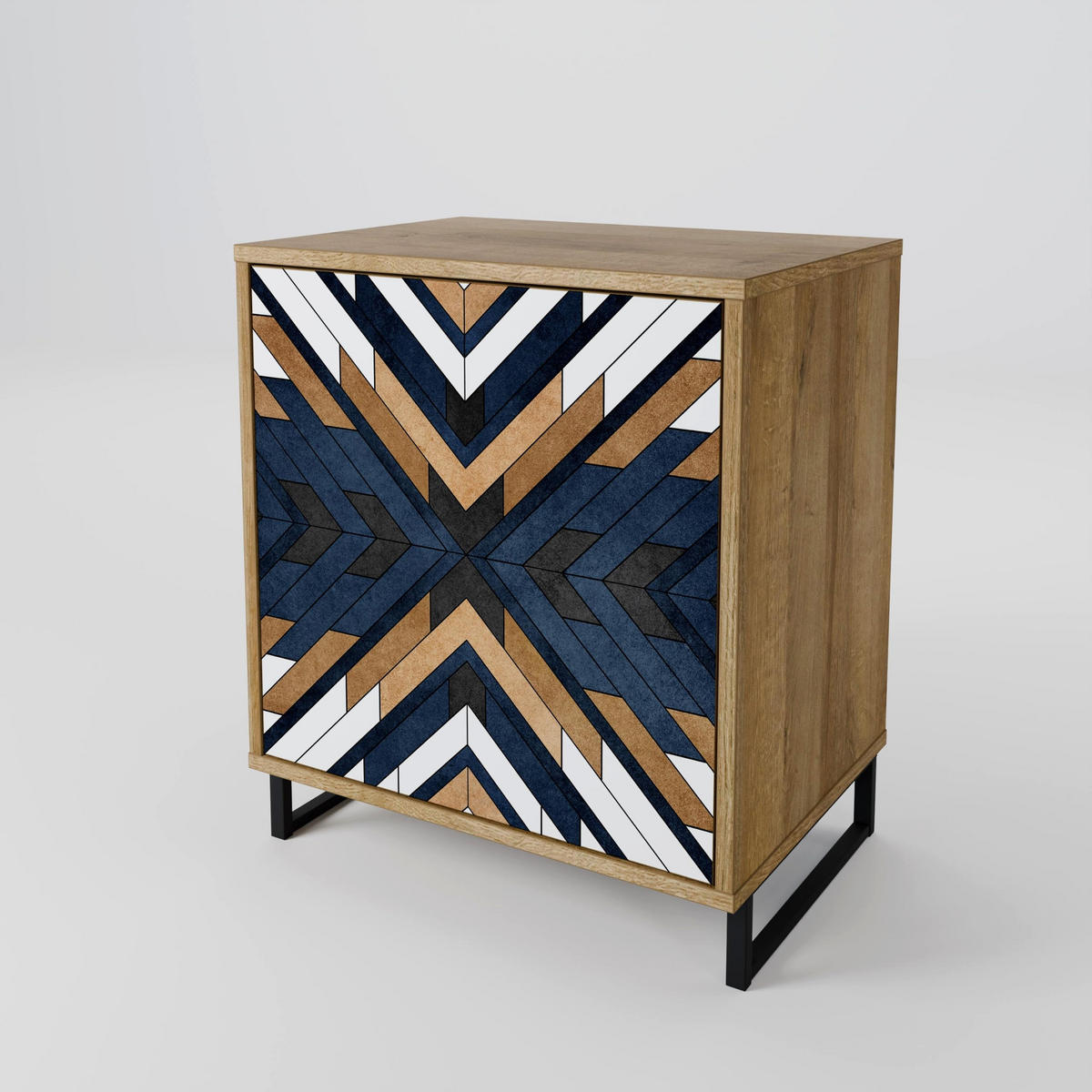 SIDEBOARD ARTFUL GEOMETRY, Eichefarben, 57,5x42x72,5 cm, Schwarze Metallfüße - Eichefarben/Multicolor, Holzwerkstoff/Metall (57.5/72.5/42cm) - SpaceRebels