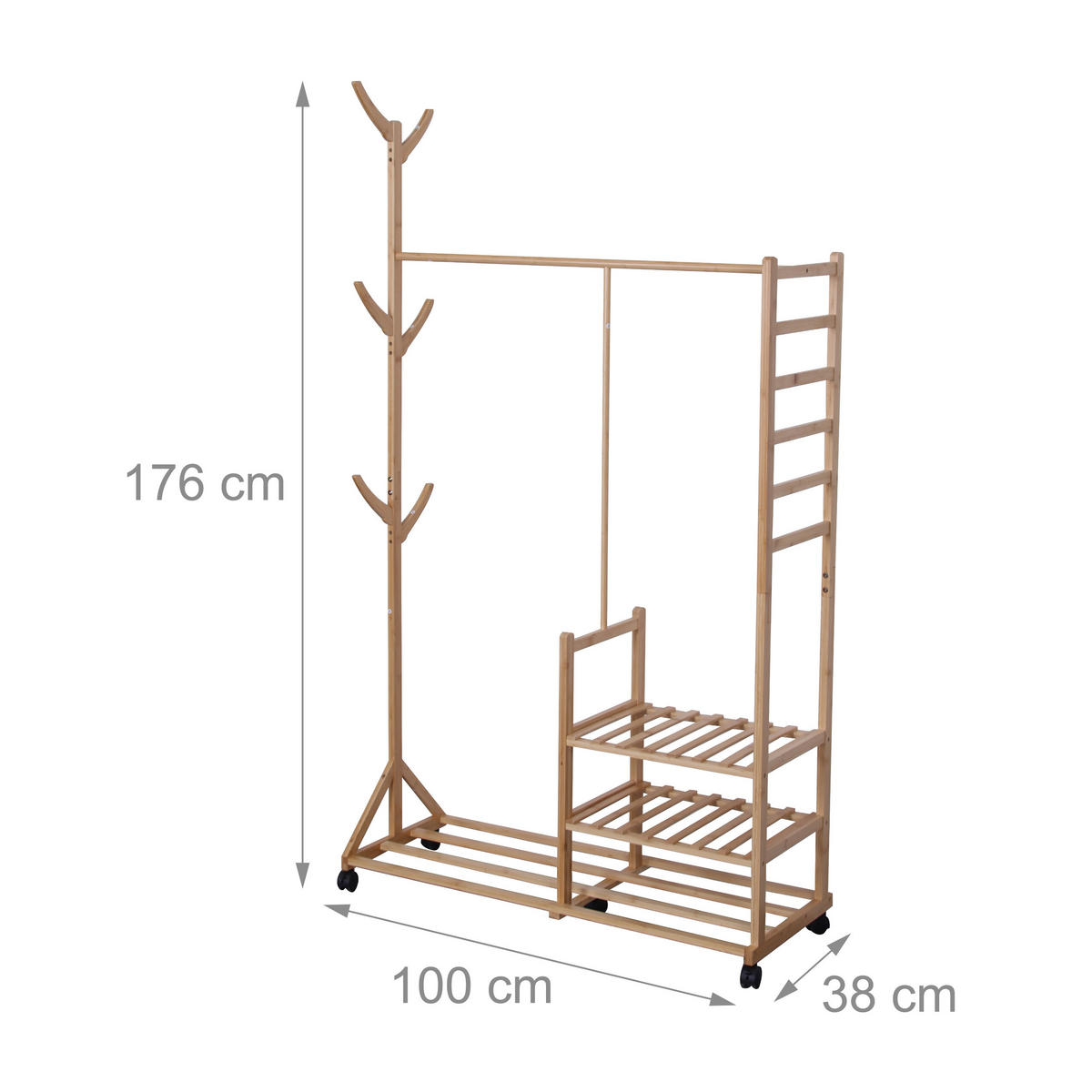 KLEIDERSTÄNDER - Hellbraun, Holz/Kunststoff (100/176/38cm) - Relaxdays