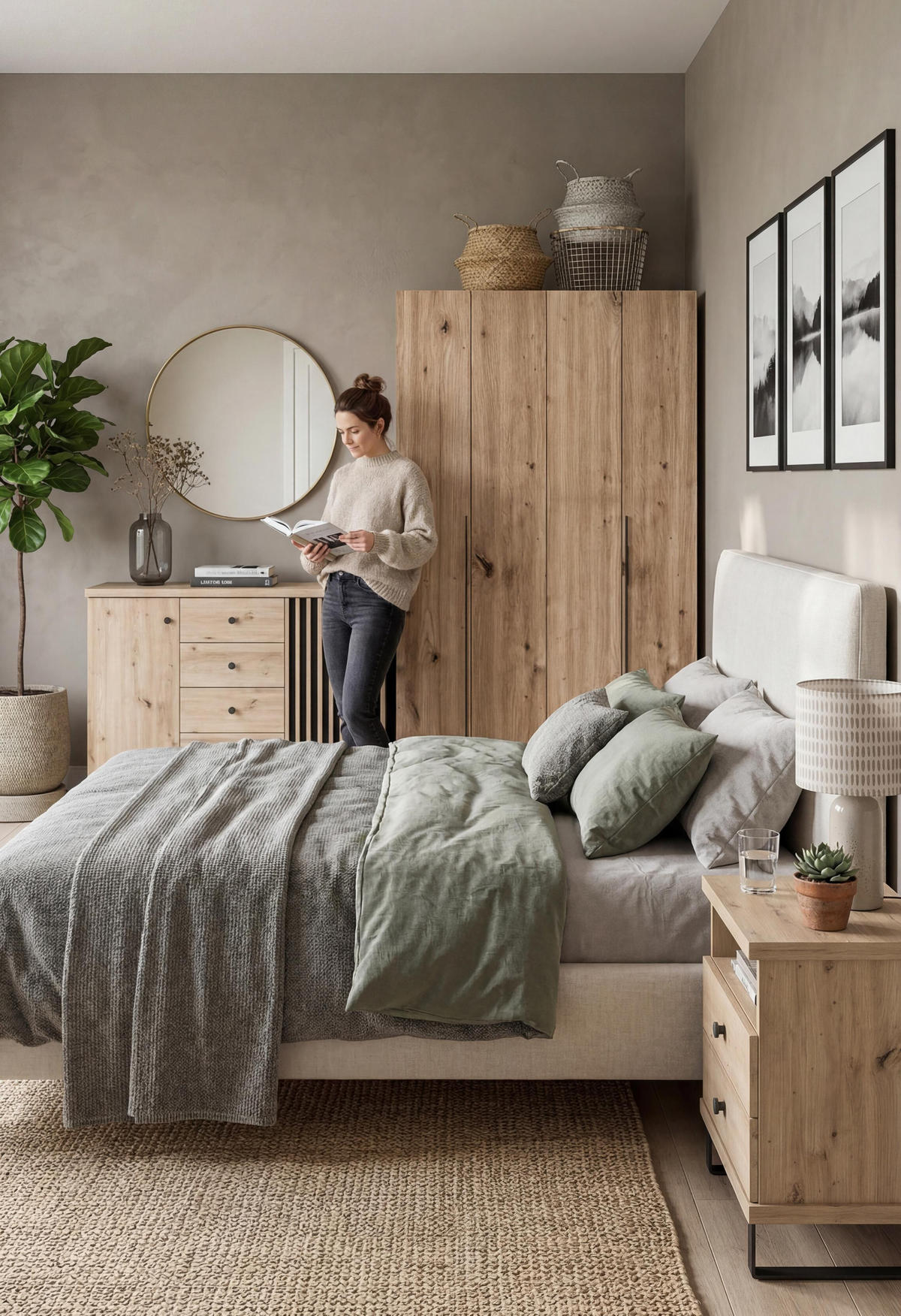 FALTTÜRENSCHRANK Omodeo 170 cm breit in Artisan-Eiche – mit WingLine-Falttüren - Eiche Artisan, Holzwerkstoff (170/240/58cm) - AX Living